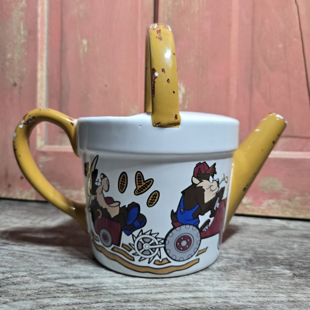 RARE VINTAGE Looney Tunes Watering Can Porky Taz Ceramic Acme Flowerpot 1993‎